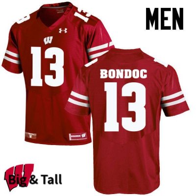 Men's Wisconsin Badgers NCAA #13 Evan Bondoc Red Authentic Under Armour Big & Tall Stitched College Football Jersey KC31P22VO